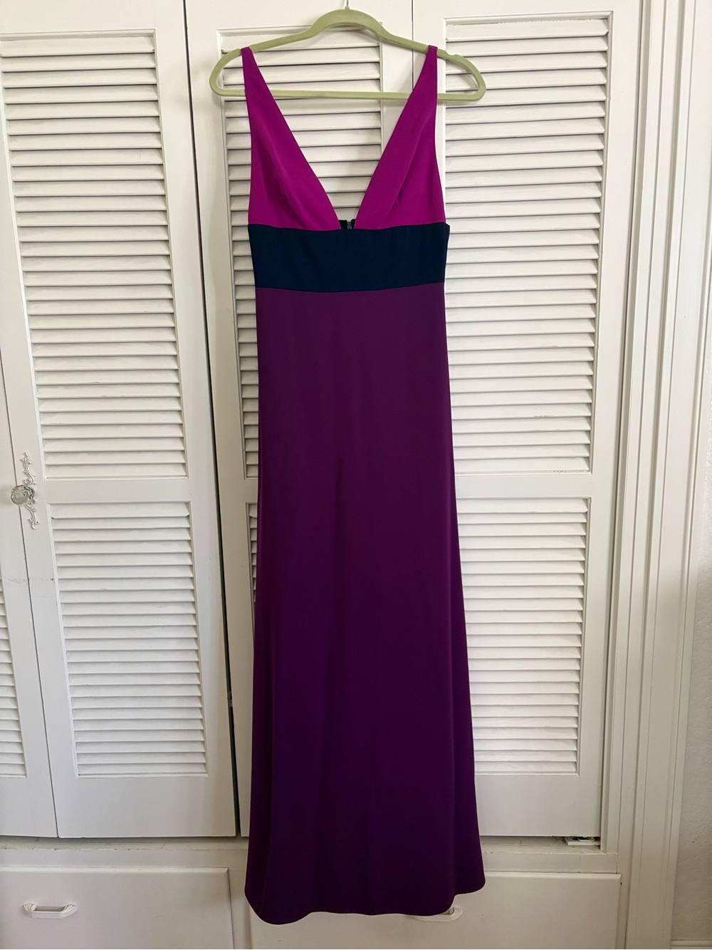 Jill Stuart Magenta and Deep Purple V‑Neck Colorblock Maxi Dress